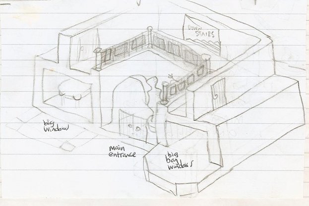 sketch of museum's two-storey main entrance hall
