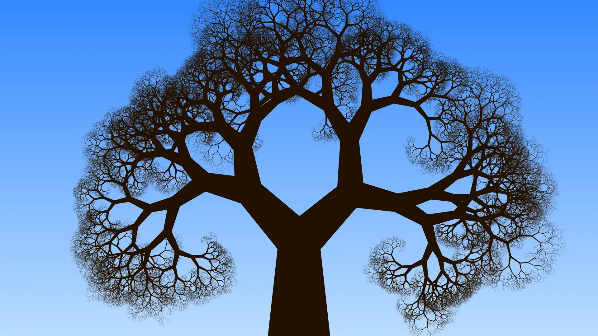 Silhouette of tree against a blue sky, drawn by a Python program