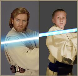 The original photo of Zander was extremely blue, due to the light saber he's holding, so this is entirely recolored. Circa 2020